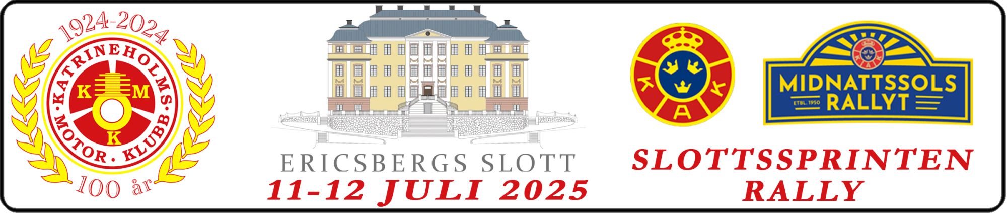 Bild på EricBergs Slotts logo, vårat logo och Midnattsols Rallyts logo
